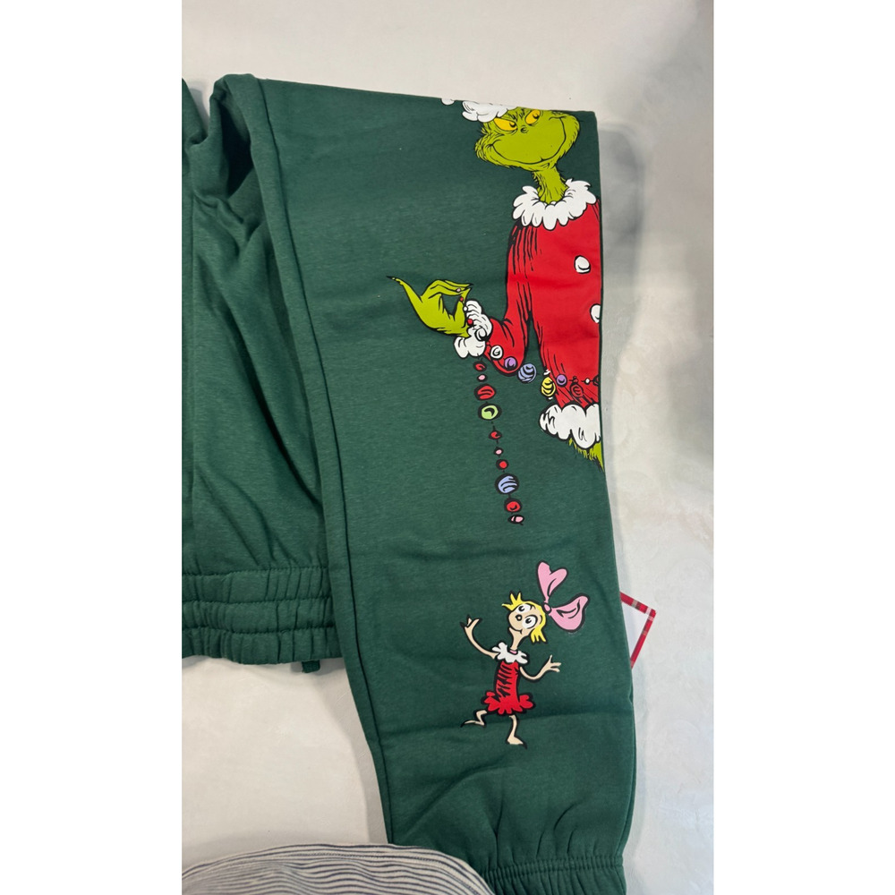 Universal Adult Grinch Fleece Graphic Sweatpants Dark Green Size L NWT - Picture 4 of 4